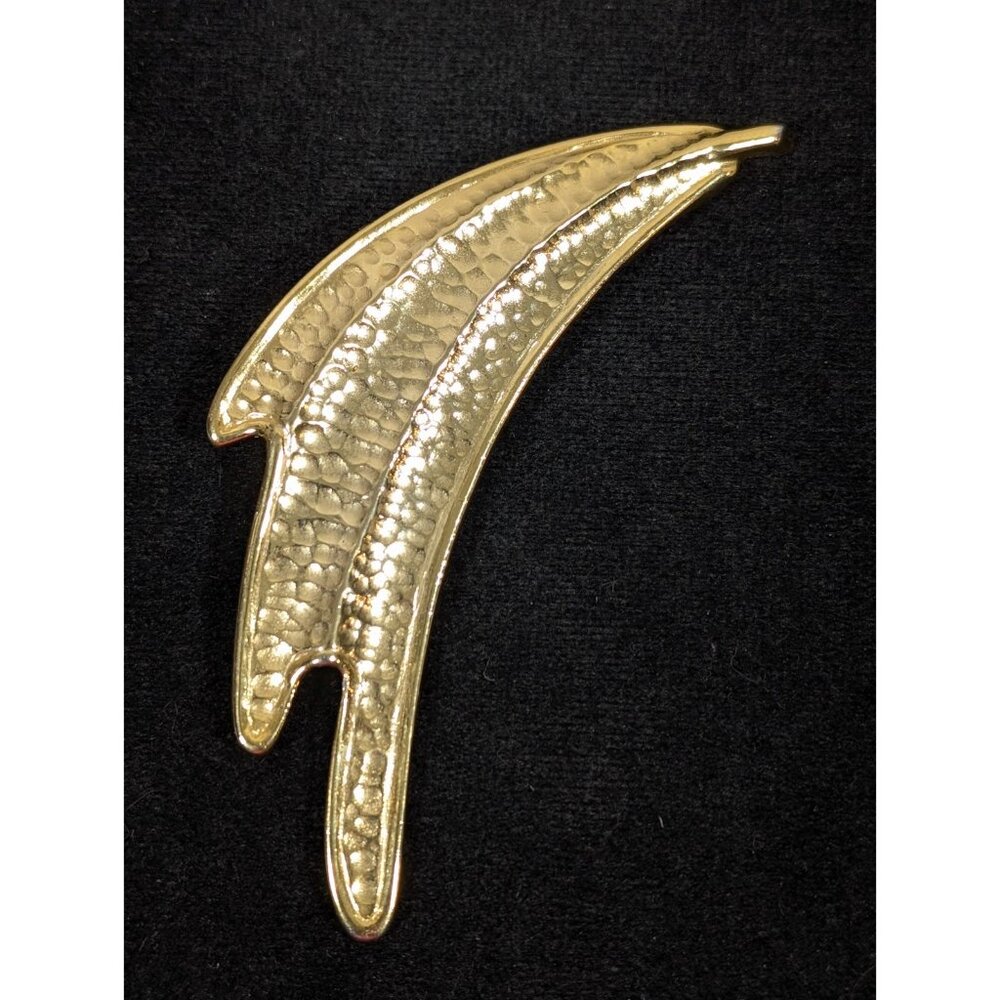 Vintage Large Gold Tone Textured Abstract Swoosh Brooch Modernist